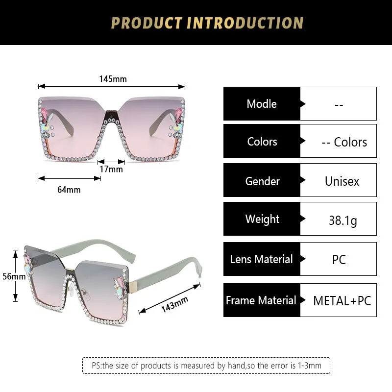 Women Festival Bling Rhinestone Square Sunglasses Female Trendy
