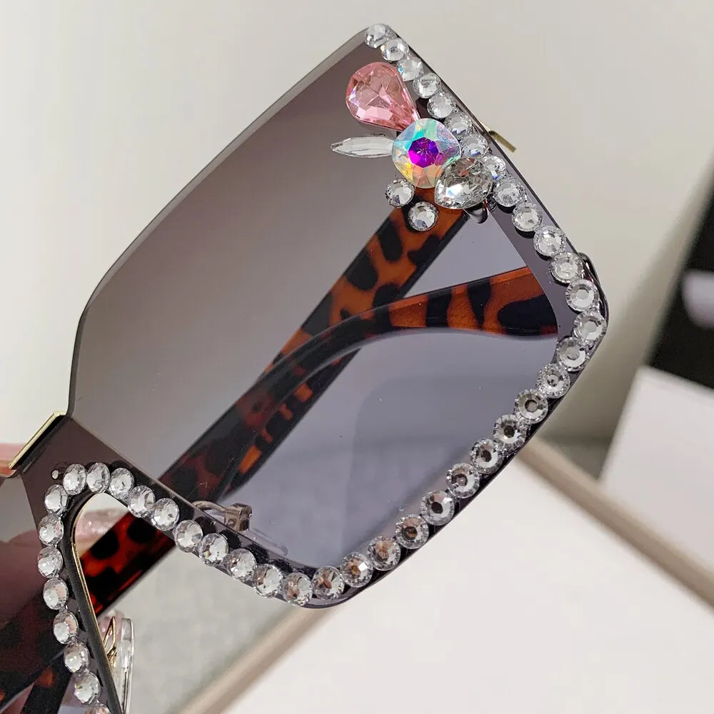 Women Festival Bling Rhinestone Square Sunglasses Female Trendy