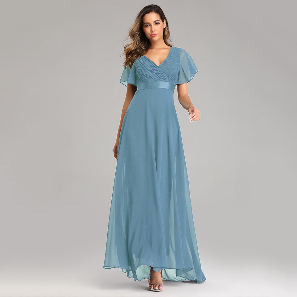 Evening Dresses XUCTHHC V-neck Ruffle Chiffon Evening Dress