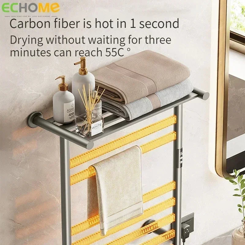 Intelligent Electric Towel Rail Carbon Fiber Heated Towel Warmer Drying Rack