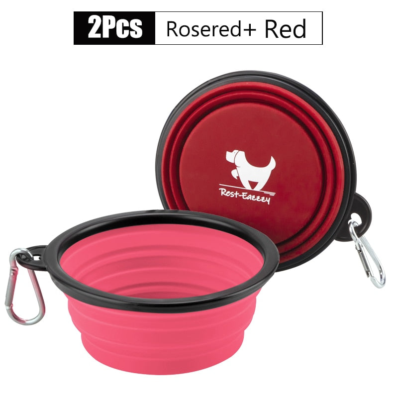 2-Pack zusammenklappbare Hundenäpfe für Reisen Haustier tragbare Wassernapf für Reisen Camping mit 2 Karabinerhaken