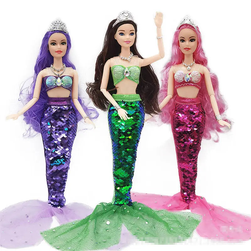 11 Inch Mermaid Doll Full Set Movable Multi-Joint Doll 30cm Height with Sequin Skirt Suit Girls Dress Up Toy