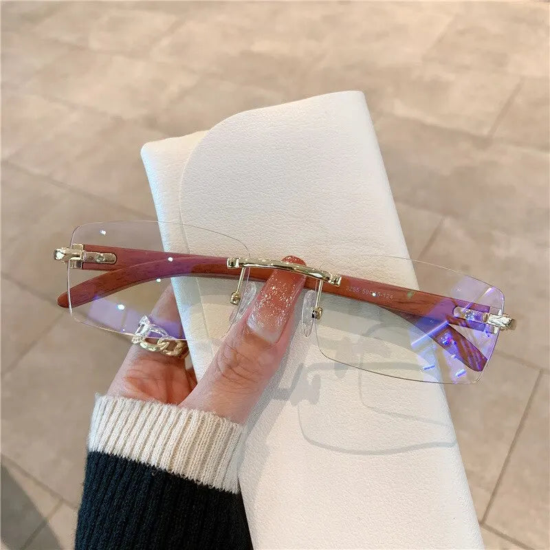 Rechteckige Mode randlose Sonnenbrille für Frauen Männer