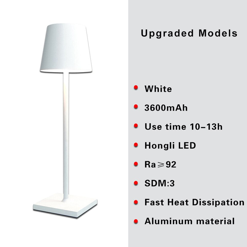 Dimmable table lamp, wireless, 3-way, aluminum, battery