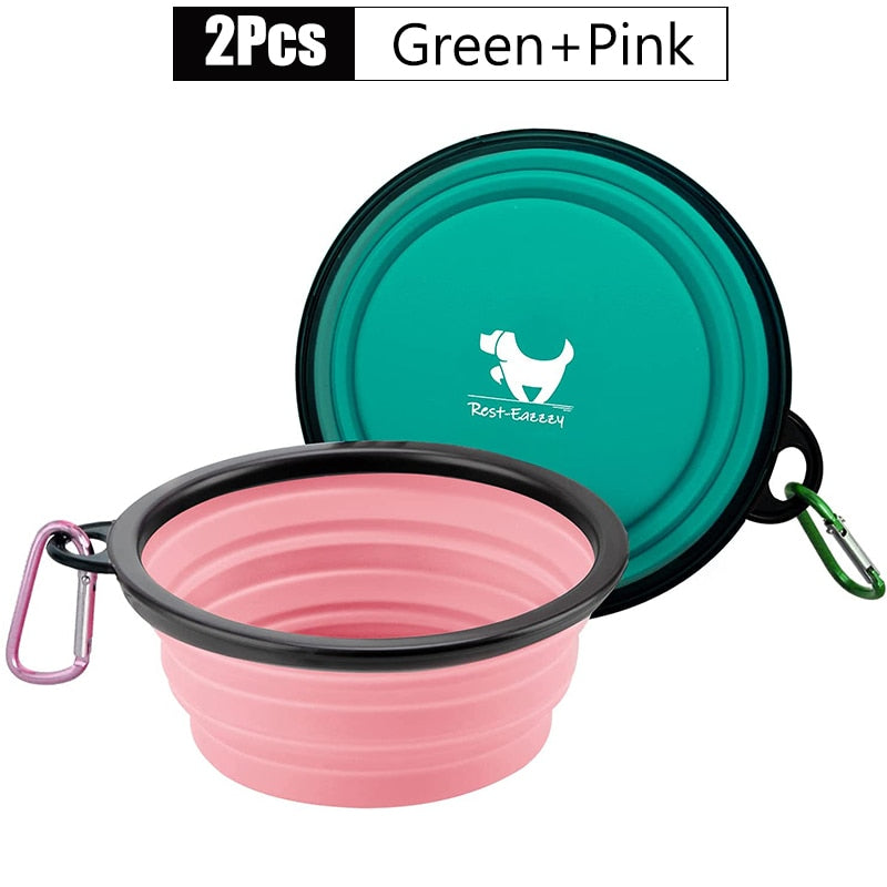 2-Pack zusammenklappbare Hundenäpfe für Reisen Haustier tragbare Wassernapf für Reisen Camping mit 2 Karabinerhaken