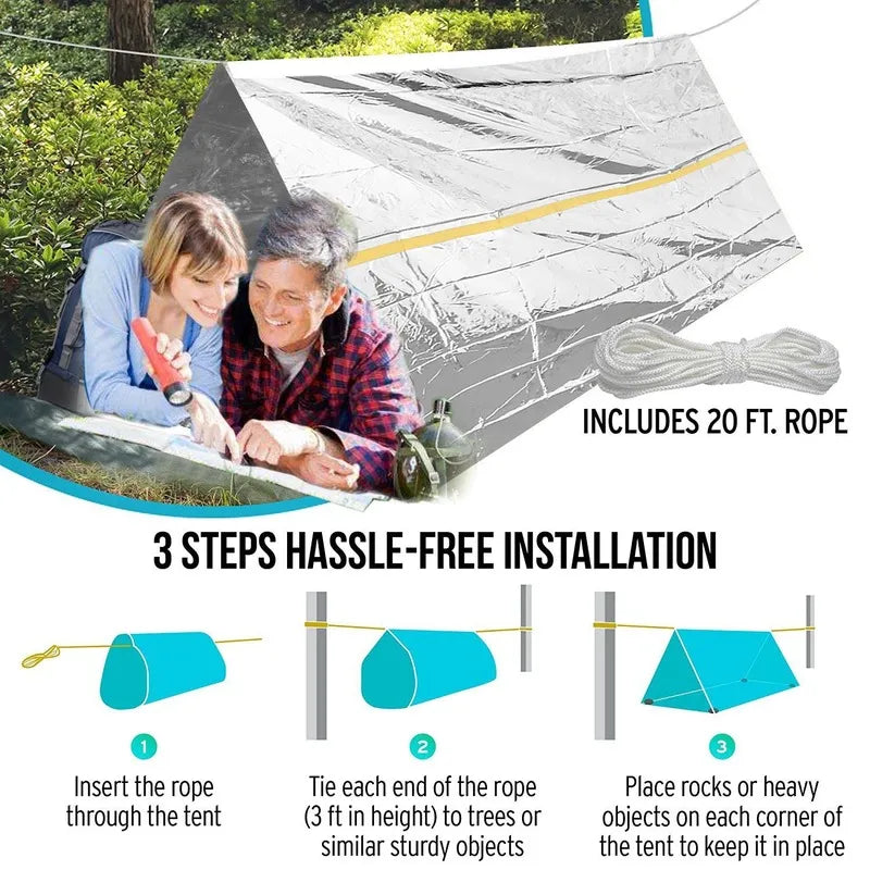 Shelter Survival Tent 2-4 Person Mylar Emergency Tube Tent Lightweight for Camping Hiking