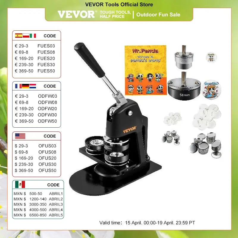 VEVOR 25+58MM/32+58MM Badge Machine DIY Button Pin with 500Pcs Free Parts Press Kit Circle Manufacturing Button Making Tool