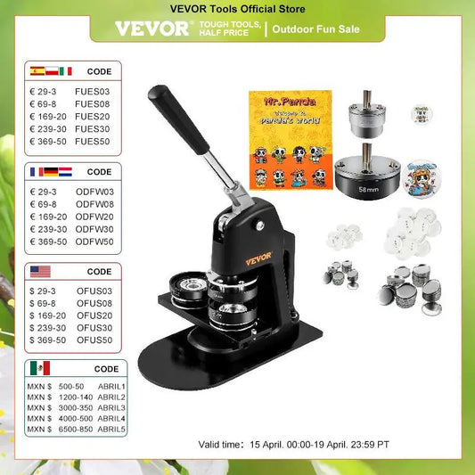 VEVOR 25+58MM/32+58MM Badge Machine DIY Button Pin with 500Pcs Free Parts Press Kit Circle Manufacturing Button Making Tool