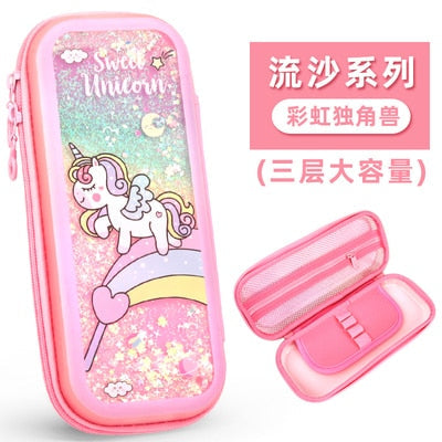 Pink Girls Pen Box Quicksand Flow Stationery Organizer - 40 Characters