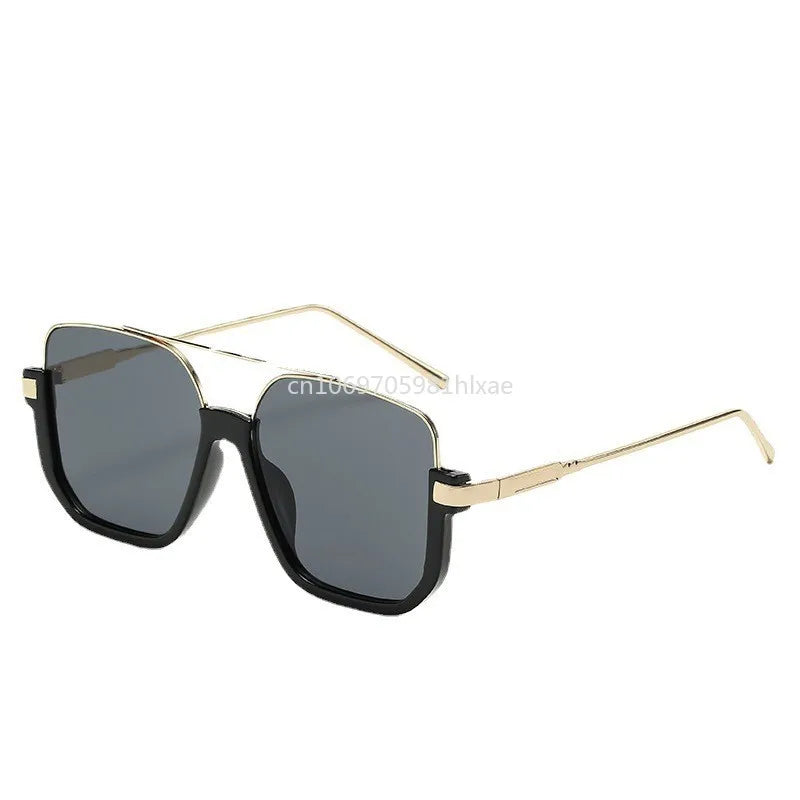 Mode Vintage große quadratische Sonnenbrille halbe Metallrahmen UV400