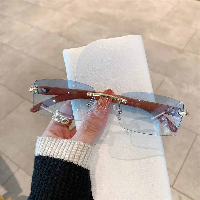 Rechteckige Mode randlose Sonnenbrille für Frauen Männer