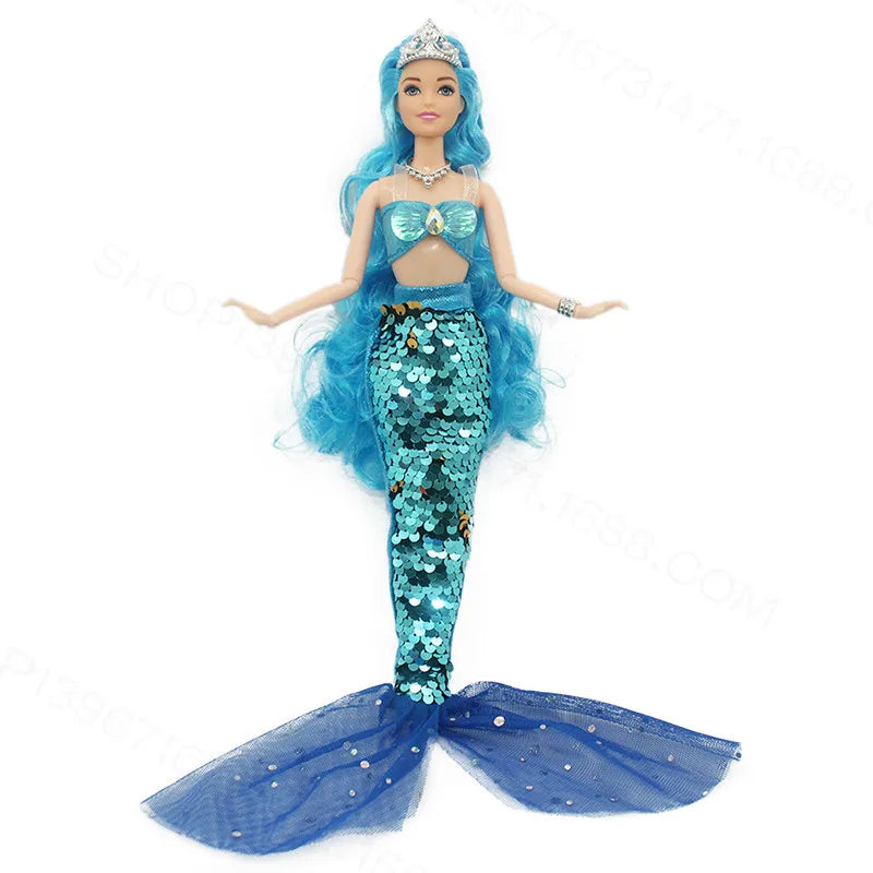 11 Inch Mermaid Doll Full Set Movable Multi-Joint Doll 30cm Height with Sequin Skirt Suit Girls Dress Up Toy