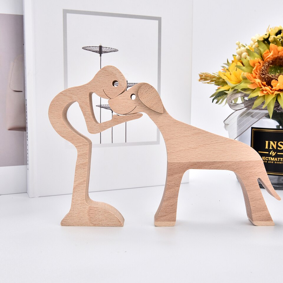 Wooden Dog Figure for Desk - Creative Pet Decoration