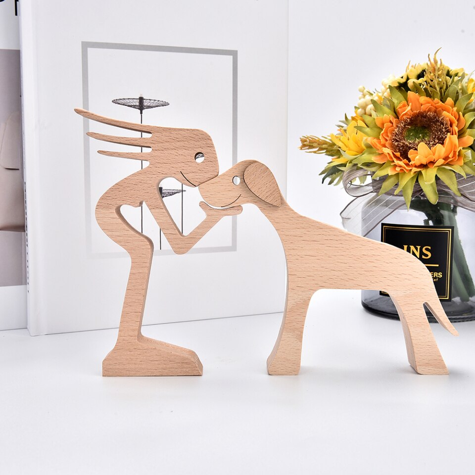 Wooden Dog Figure for Desk - Creative Pet Decoration