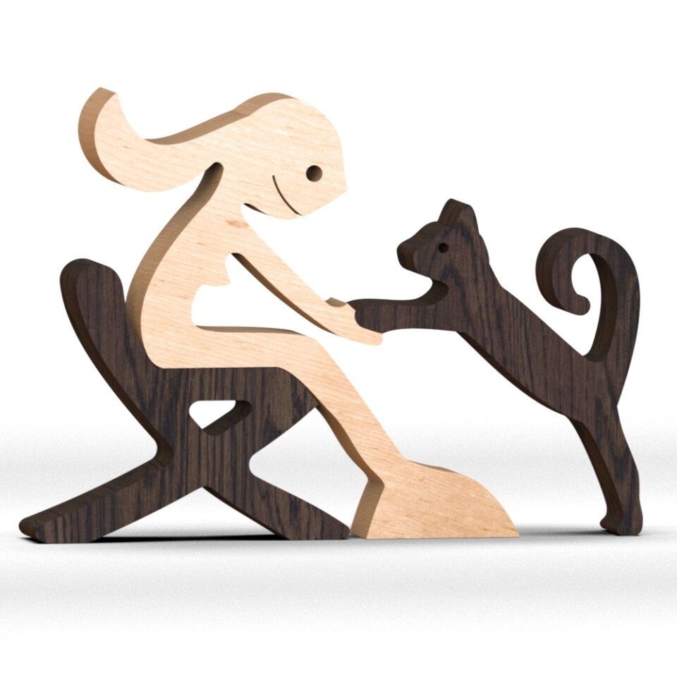 Wooden Dog Figure for Desk - Creative Pet Decoration