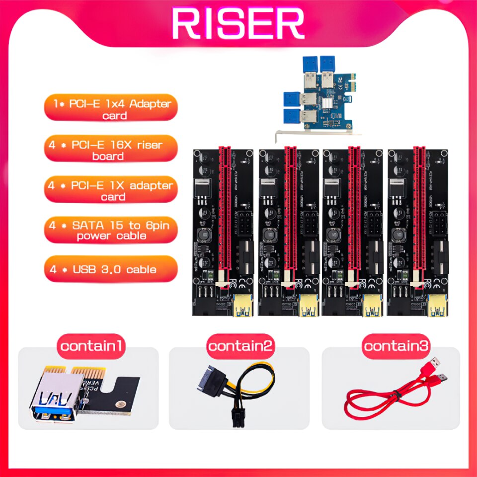 4 pcs. PCI-E 1x-16x Riser 009S Adapter for BTC Bitcoin Miner
