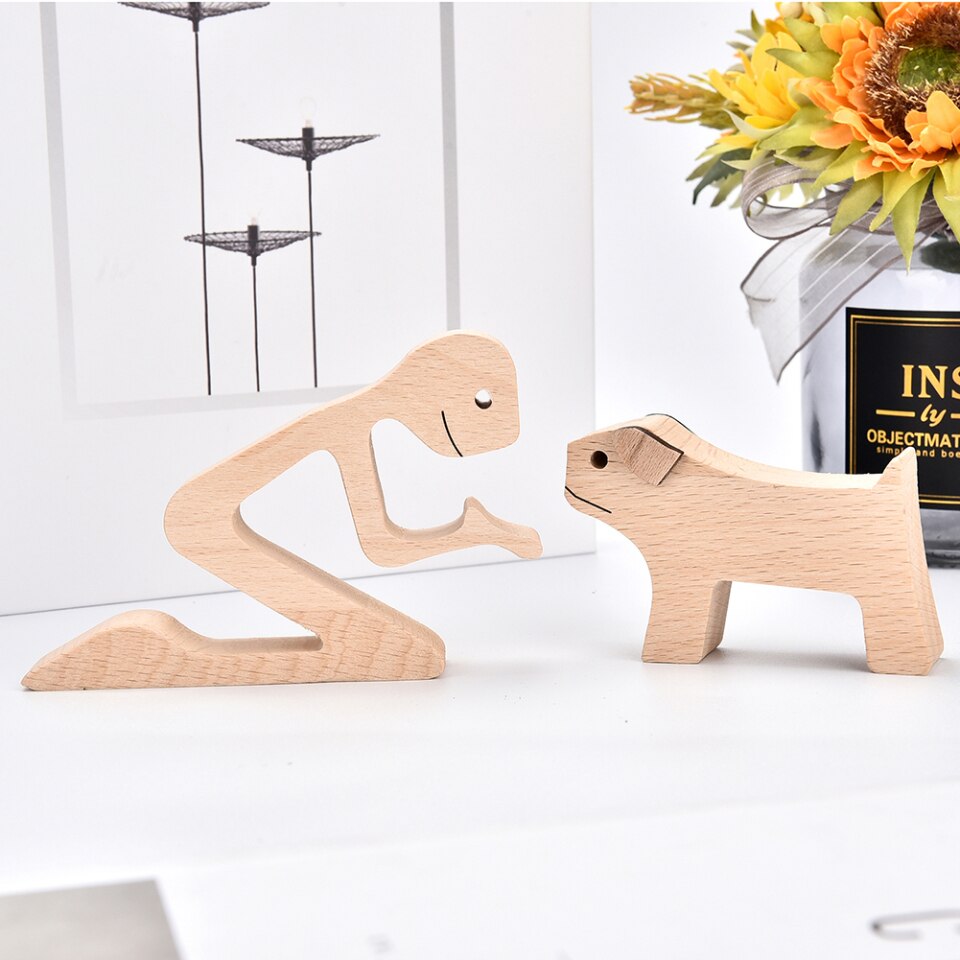 Wooden Dog Figure for Desk - Creative Pet Decoration