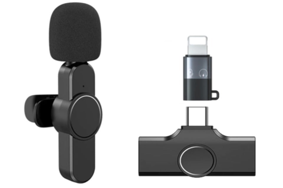 (3-piece set) Wireless 360° Lavalier Microphone for Mobile Phones - Tablets with Lightning Connector + Noise Reduction