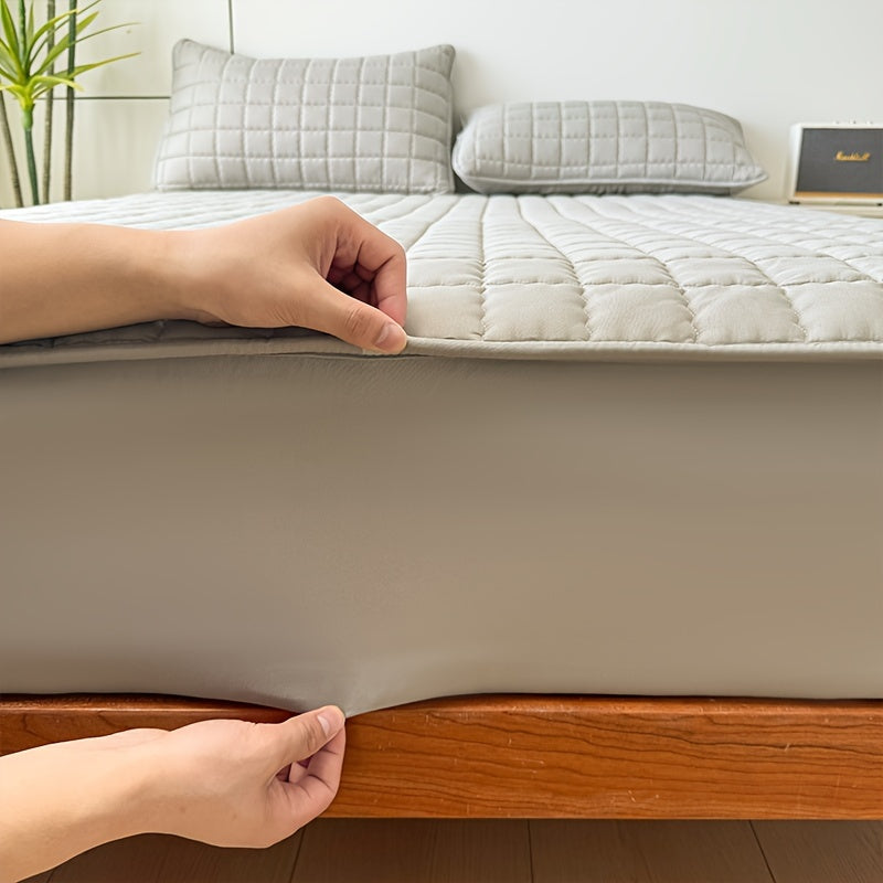 1pc Quilted Waterproof Mattress Protector (Without Pillow &amp; Core) Soft Comfortable Solid Color Bedding Mattress Cover for Bedroom, Guest Room, Hotel, Apartment, School
