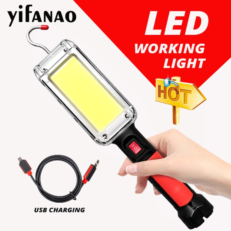 LED Arbeitslicht Leistungsstarke Tragbare Laterne Haken Magnet Camping Lampe COB USB Wiederaufladbar 18650