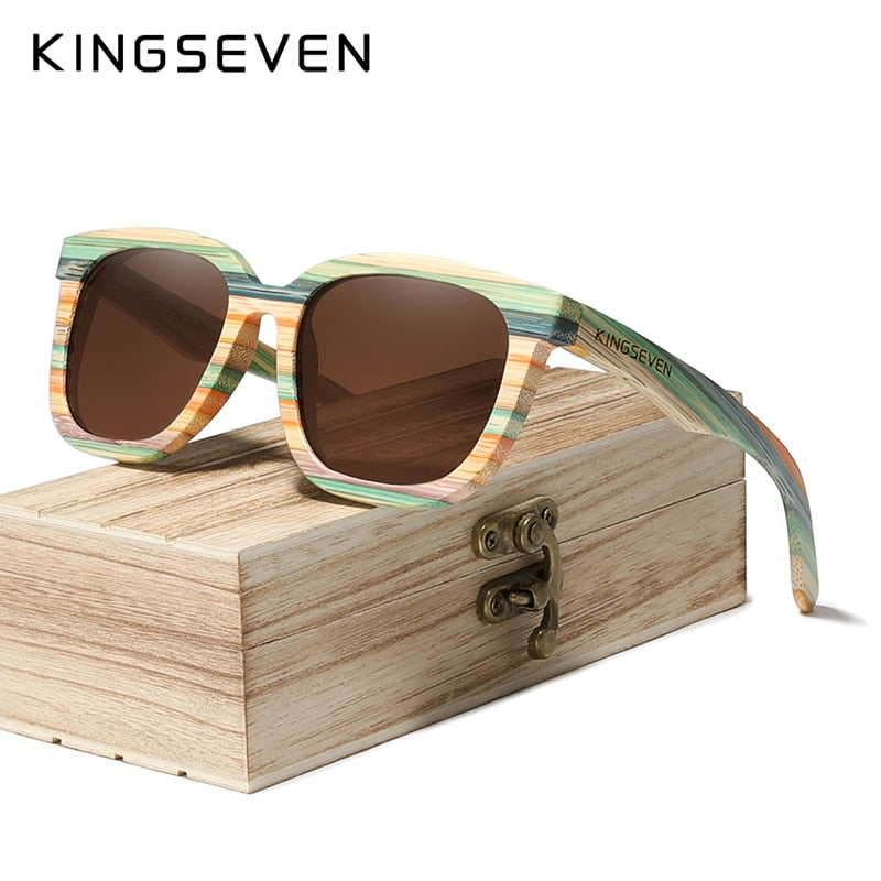 KINGSEVEN Retro Bamboo Sunglasses Polarized UV400 Full Frame Wood
