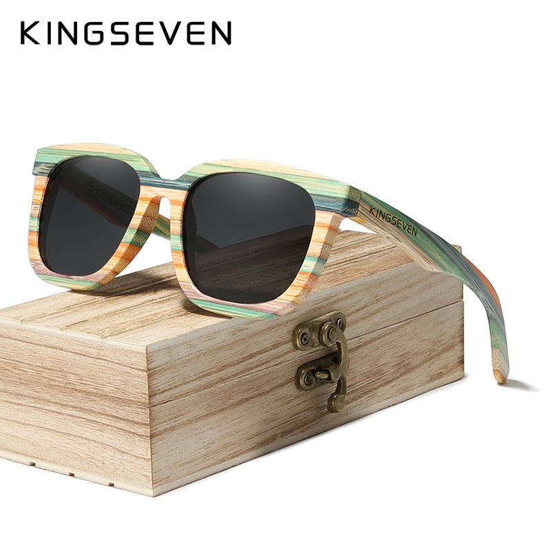 KINGSEVEN Retro Bamboo Sunglasses Polarized UV400 Full Frame Wood