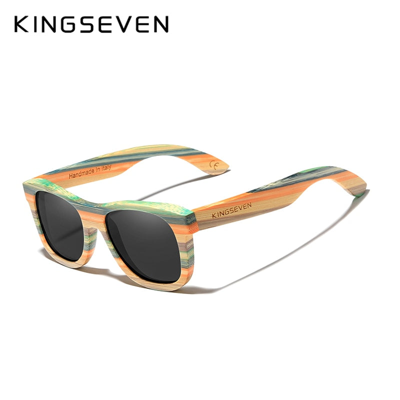 KINGSEVEN Retro Bamboo Sunglasses Polarized UV400 Full Frame Wood Handmade