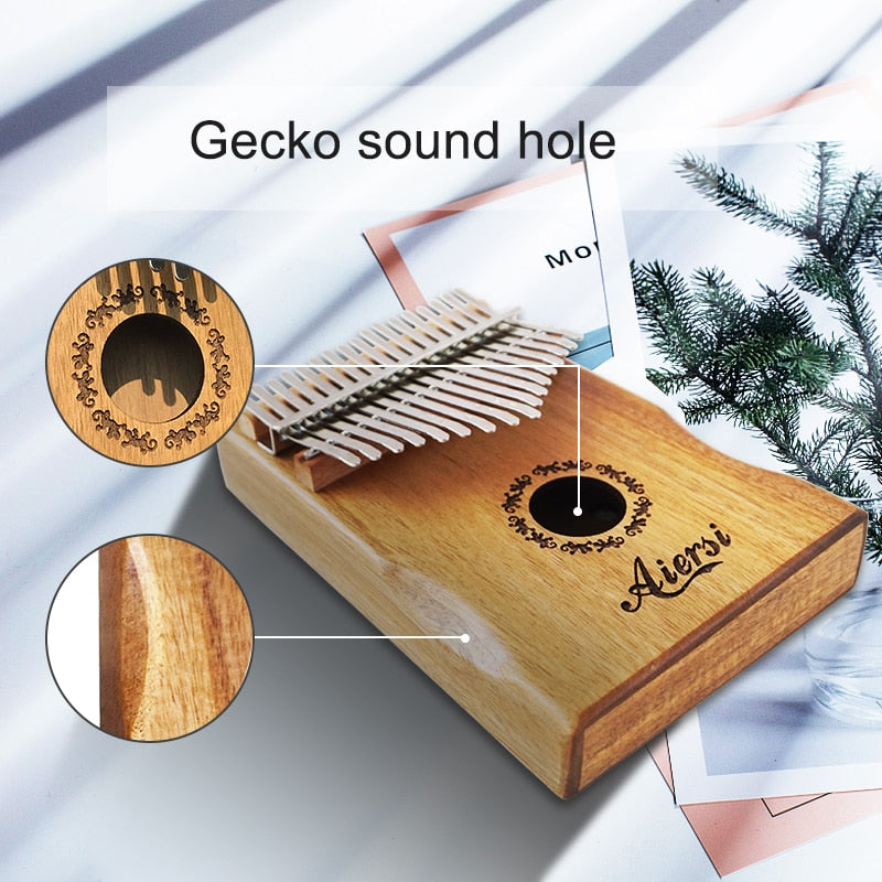 Aiersi-Solid-Koa-17-Keys-Gecko-Kalimba-Thumb-Piano-Calimba-Musical-gift-with-Song-instruction-book-Tune-Hammer-and-bag