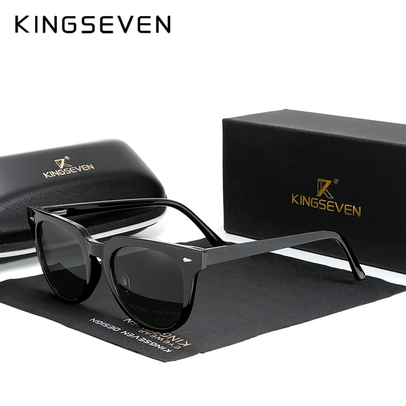 KINGSEVEN Sunglasses Polarized Square Zebra Wood Frame Flat Lens UV400