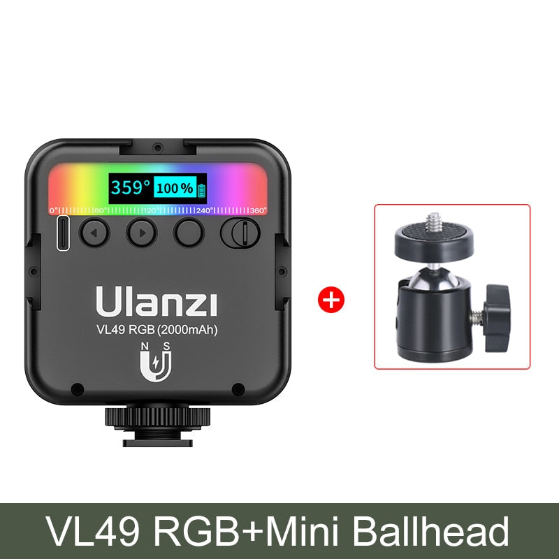 Ulanzi-VL49-Full-Farbe-RGB-LED-Video-Light-2500K-9000K-800LUX-Magnetic-Mini-Fill-Light-Extend-3-Cold-Shoe-2000mAh-Type-c-Port