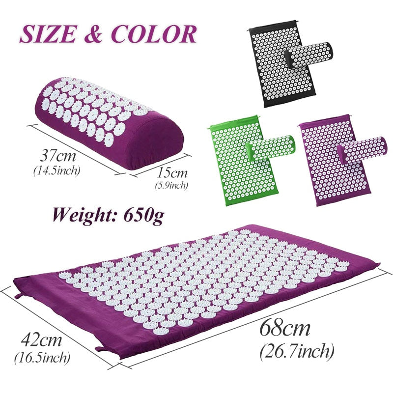 Massage-Mat-Acupressure-Mat-Lotus-Spike-Relieve-Back-Body-Pain-Spike-Applicator-Kuznetsov-Yoga-Mat-Bag-Массаж-Диванная-подушка