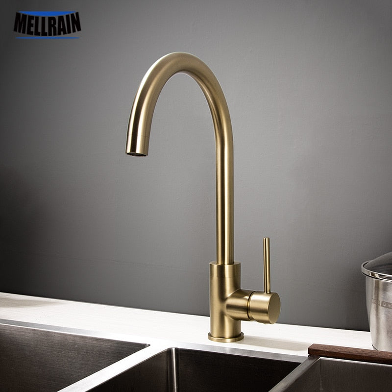 Kitchen-Water-Tap-Brushed-Gold-&-Black-Kitchen-Faucet-Single-Handle-Rotation-Classical-Sink-Water-Mixer