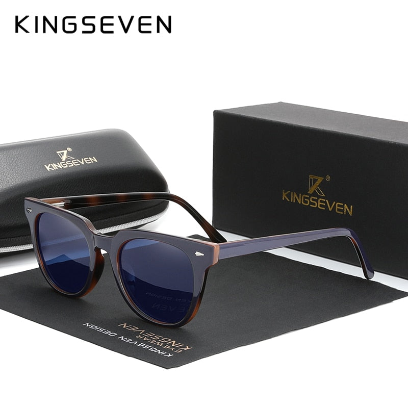 KINGSEVEN Sunglasses Polarized Square Zebra Wood Frame Flat Lens UV400