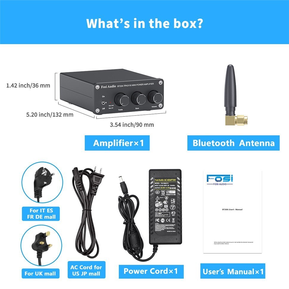 Fosi-Audio-BT20A-Bluetooth-TPA3116D2-Sound-Power-Amplifier-100W-Mini-HiFi-Stereo-Audio-Class-D-Amp-Bass-Treble-For-Speakers
