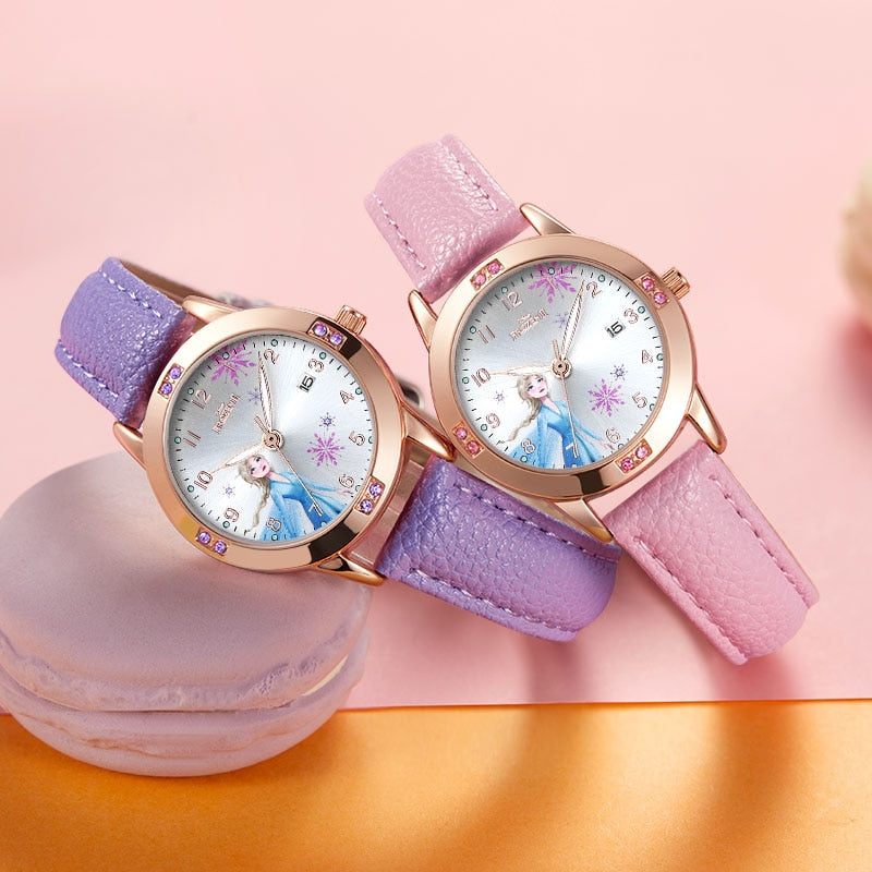 Frozen-Ⅱ-Elsa-Princess-Calendar-Luxury-Bling-Crystal-Jewelry-Disney-Cuties-Girl-Watches-Child-Watch-Student-Kids-Clock-Soft-PU
