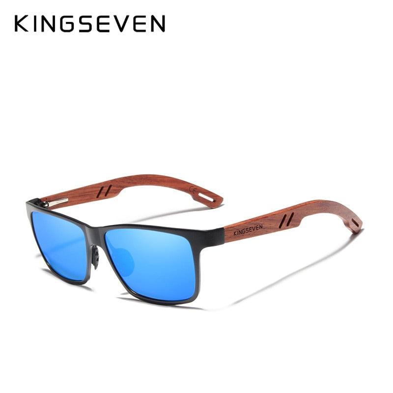 KINGSEVEN Handmade Bubinga Wood+Aluminum Sunglasses Men Polarized Square UV400