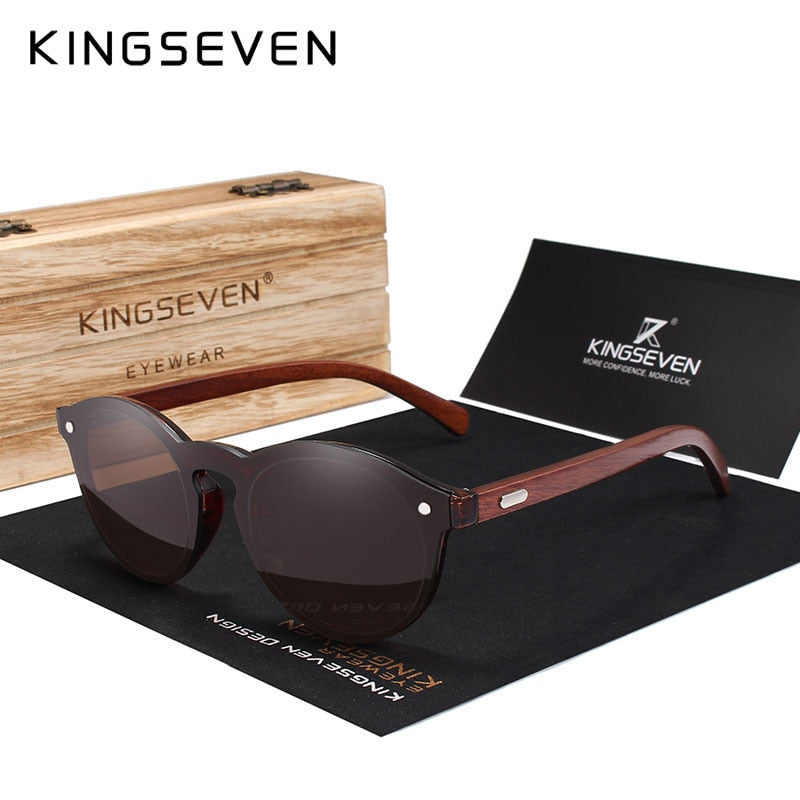 KINGSEVEN Wooden Sunglasses UV400 Men Women Brand Rosewood Eyewear