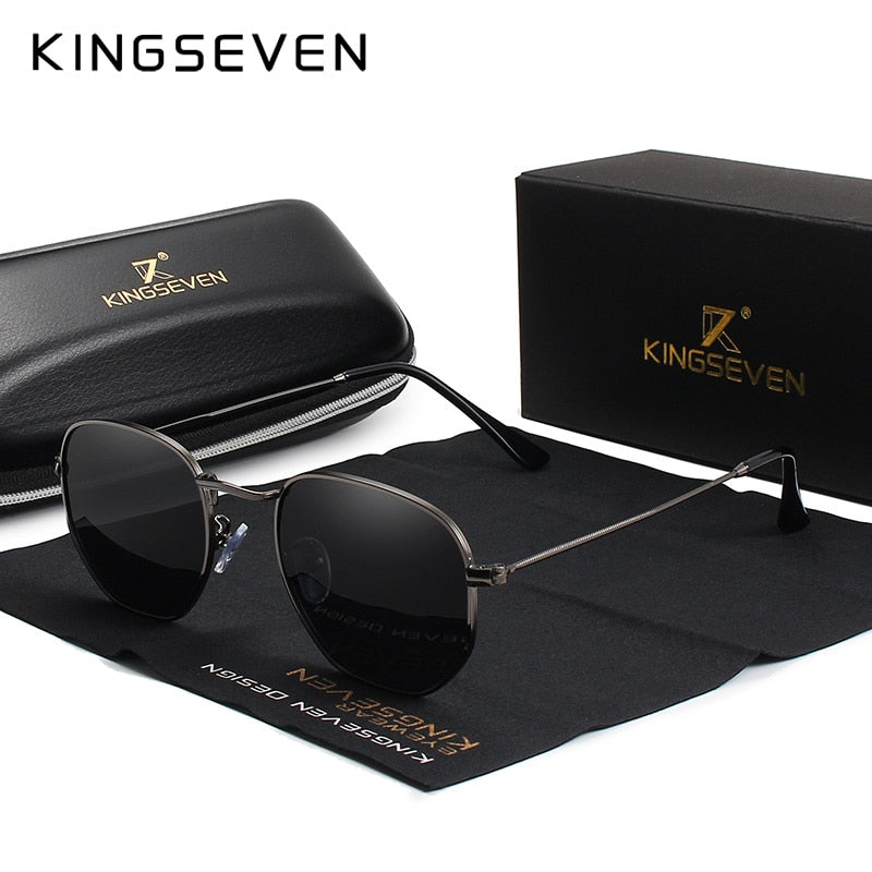 KINGSEVEN Retro Sunglasses Men Hexagon Stainless Steel Eyewear