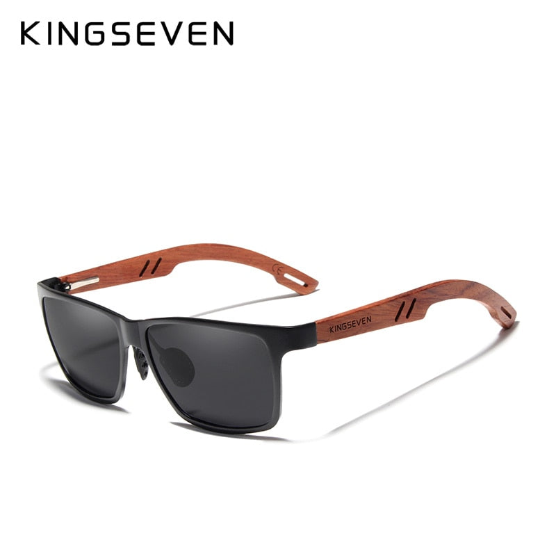 KINGSEVEN Handmade Bubinga Wood+Aluminum Sunglasses Men Polarized Square UV400