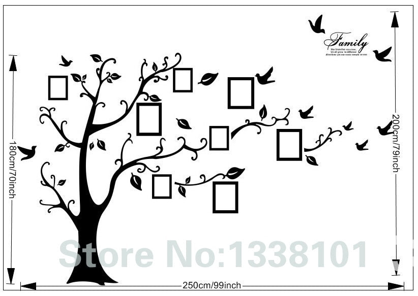Free-Shipping:Large-200*250Cm/79*99in-Black-3D-DIY-Photo-Tree-PVC-Wall-Decals/Adhesive-Family-Wall-Stickers-Mural-Art-Home-Decor