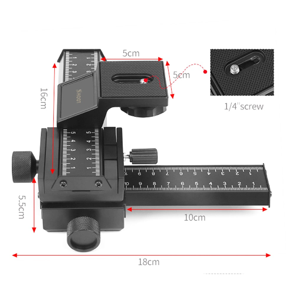 SHOOT-4-Way-Macro-Focusing-Rail-Slider-for-Canon-Sony-Nikon-Pentax-Close-Up-Shooting-Tripod-Head-with-1/4-Screw-for-DSLR-Camera