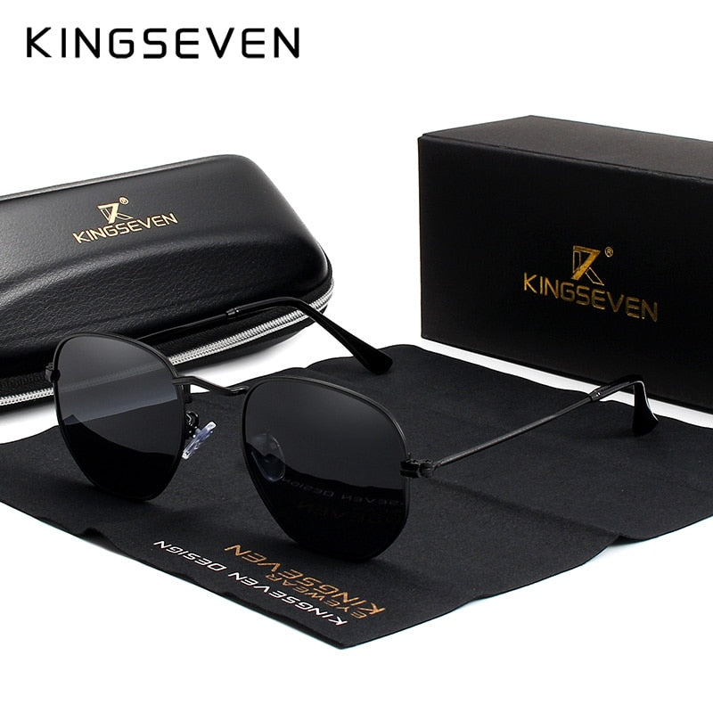 KINGSEVEN Retro Sunglasses Men Hexagon Stainless Steel Eyewear