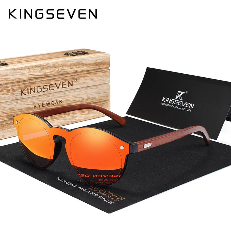 KINGSEVEN Wooden Sunglasses UV400 Men Women Brand Rosewood Eyewear