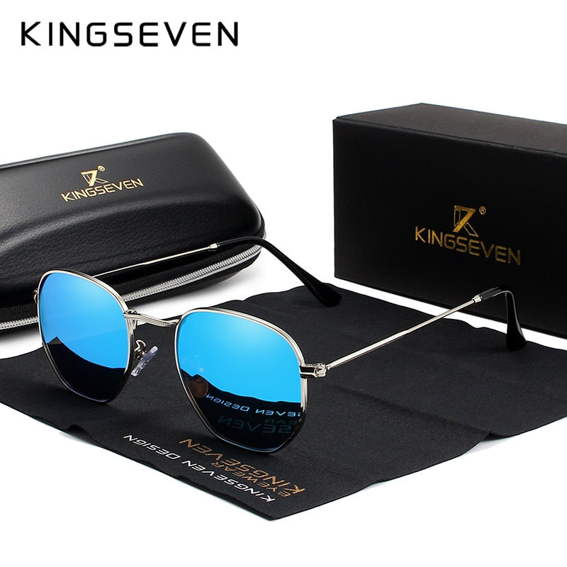 KINGSEVEN Retro Sunglasses Men Hexagon Stainless Steel Eyewear