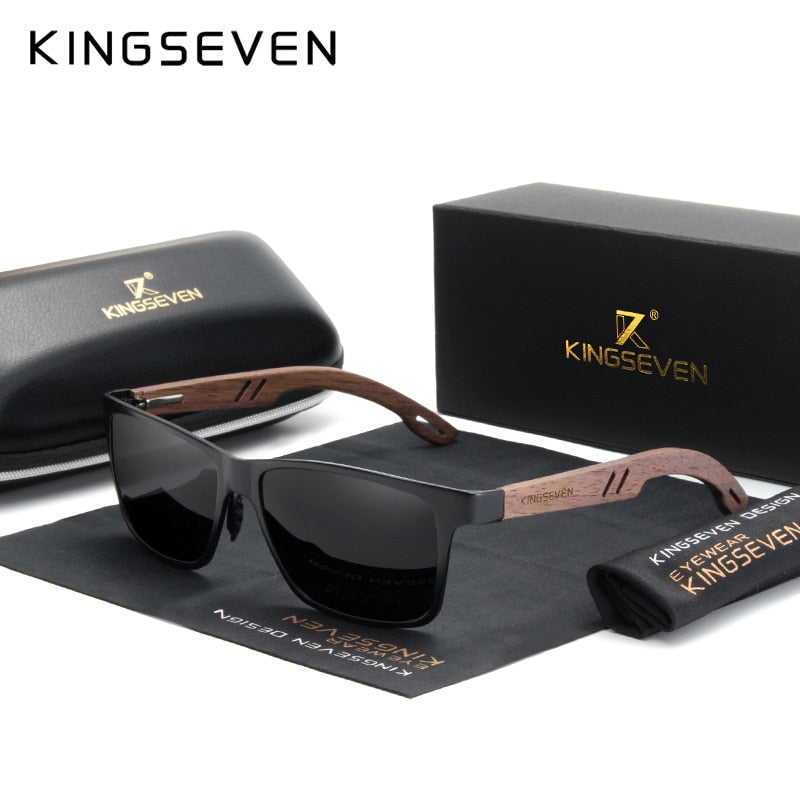 KINGSEVEN Sunglasses Aluminum+Walnut Wood Polarized