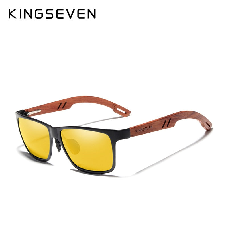 KINGSEVEN Handmade Bubinga Wood+Aluminum Sunglasses Men Polarized Square UV400