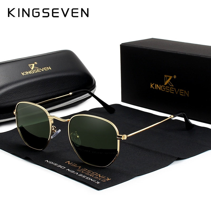 KINGSEVEN Retro Sunglasses Men Hexagon Stainless Steel Eyewear