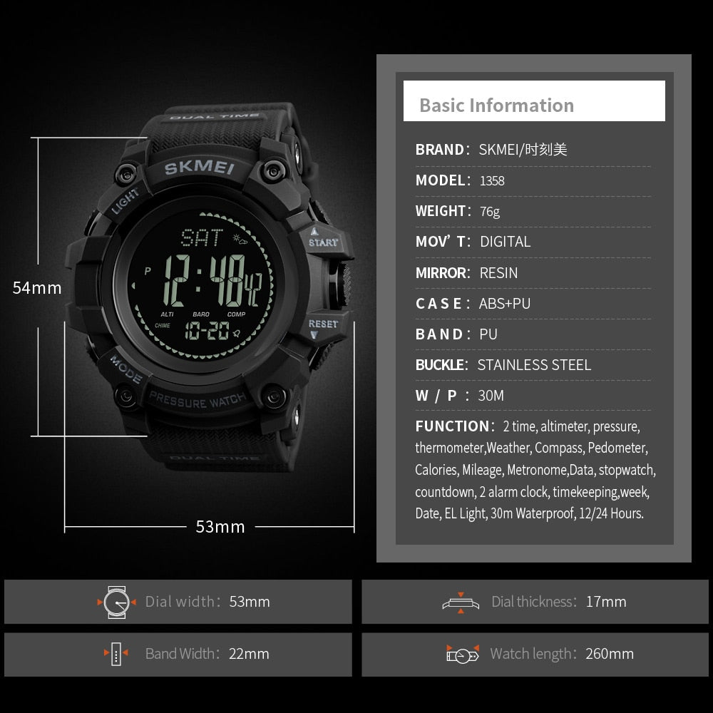SKMEI-Brand-Mens-Sports-Watches-Hours-Pedometer-Calories-Digital-Watch-Altimeter-Barometer-Compass-Thermometer-Weather-Men-Watch
