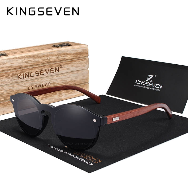 KINGSEVEN Wooden Sunglasses UV400 Men Women Brand Rosewood Eyewear