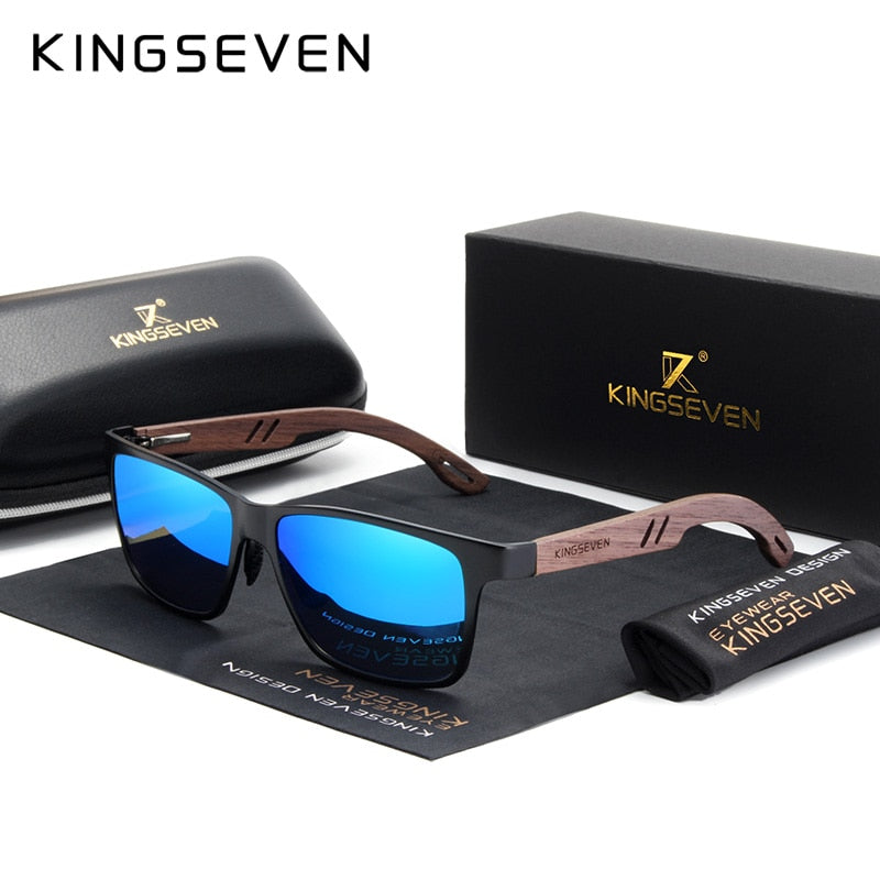 KINGSEVEN Sunglasses Aluminum+Walnut Wood Polarized